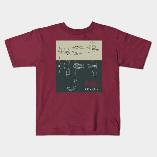F4U Corsair Legacy Kids T-Shirt by Blue Gingko Designs LLC